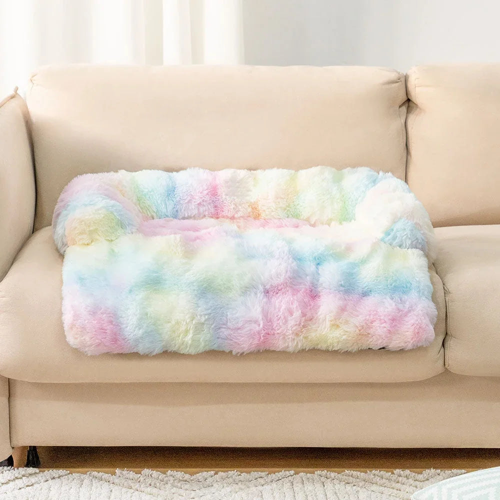 Fluffy Plush Dog Bed Soft Plush Dog Pad, Sofa Couch Pet Furniture Protector Cover, Washable, Blanket Cushion Dog Kennel