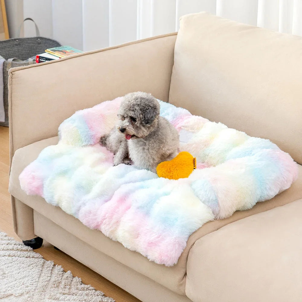 Fluffy Plush Dog Bed Soft Plush Dog Pad, Sofa Couch Pet Furniture Protector Cover, Washable, Blanket Cushion Dog Kennel