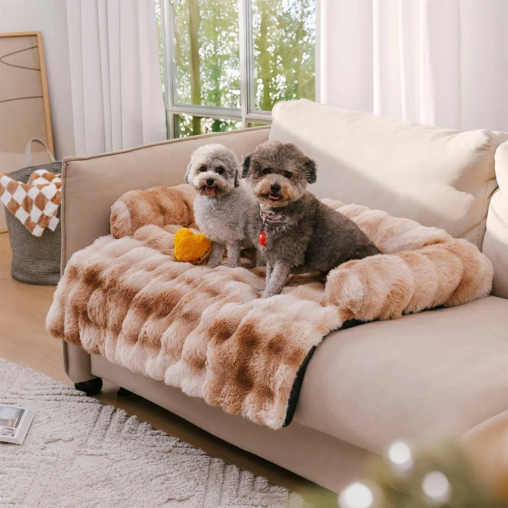 Fluffy Plush Dog Bed Soft Plush Dog Pad, Sofa Couch Pet Furniture Protector Cover, Washable, Blanket Cushion Dog Kennel
